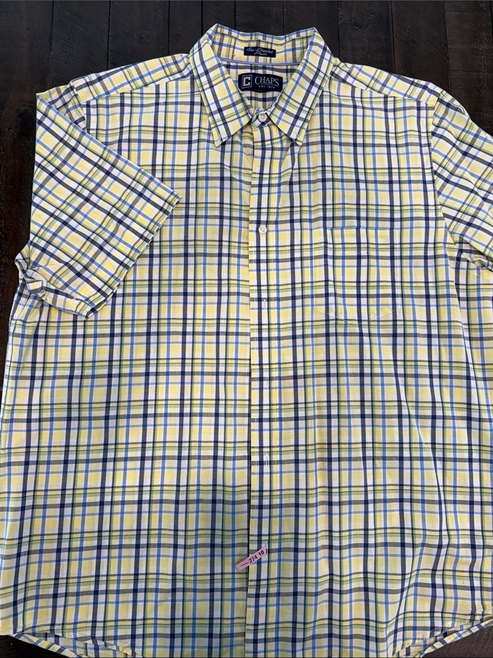 Chaps Yellow and Blue Plaid Short-Sleeve Button-Down Shirt